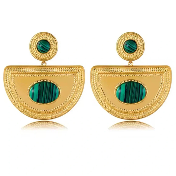 Malachite 18K Gold Stainless Steel Waterproof Earrings - Picture 4 of 5